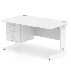 Image of Impulse 1400 Rectangle White Cable Managed Leg Desk White 1 x 3 Drawer