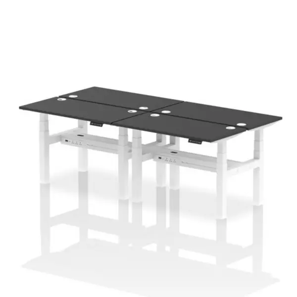 Image of Air Air Back-to-Back 1200 x 600mm Height Adjustable 4 Person Bench Desk Black Top with Cable Ports White Frame HASCP4P12600BLKW