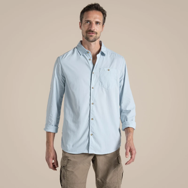 Image of Craghoppers Craghoppers Men Nosilife Nouro' Long Sleeve Shirt in Blue Size: Small Blue S Male 5063260001519