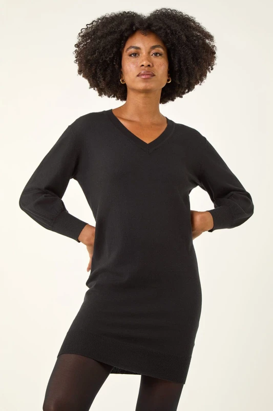 Image of Roman Longline Knitted Jumper Dress Black