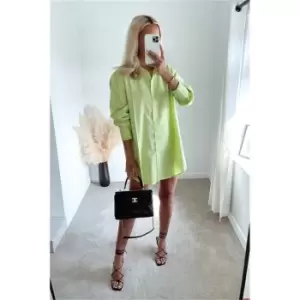 Image of I Saw It First Woven Oversized Dip Hem Shirt Dress - Green