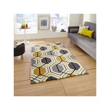 Image of HK 7526 Grey Yellow 90cm x 150cm Rectangle - Grey and Multicoloured