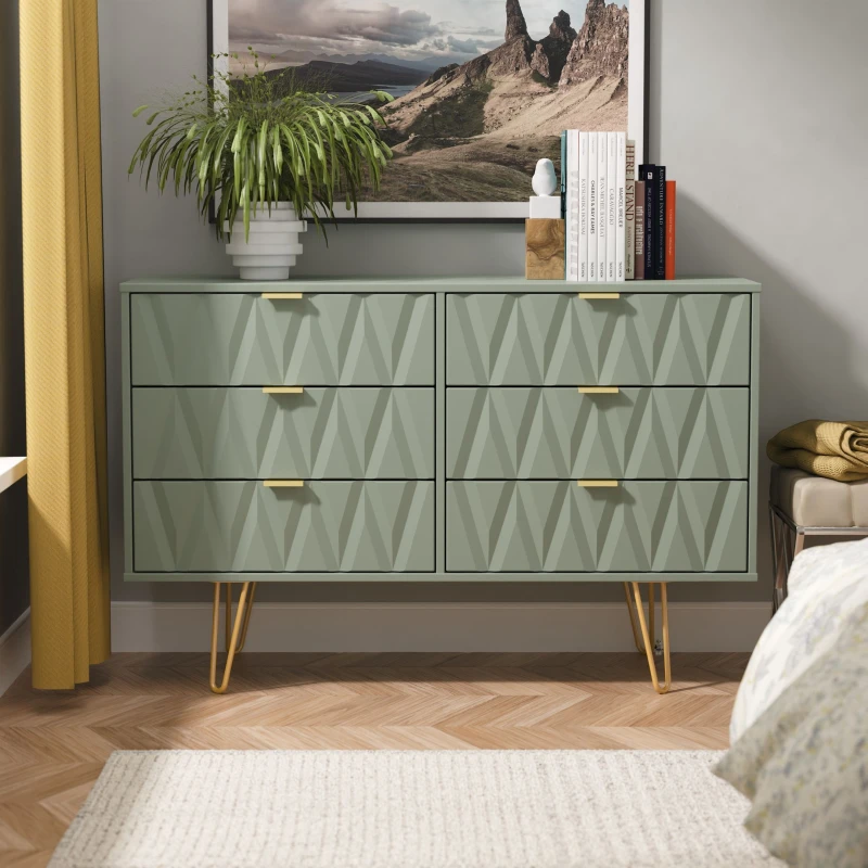 Image of Ready Assembled 2 U Dallas 6 Drawer Wide Chest (Ready Assembled) in Pale Green Pale Green Unisex