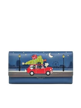 Image of Radley Driving Home For Christmas Leather Large Flapover Matinee Purse - Teal