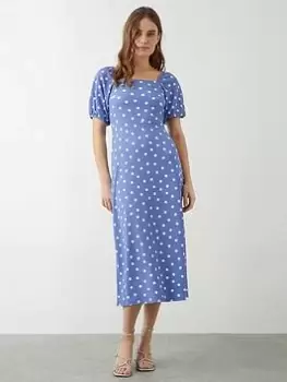 Image of Dorothy Perkins Spot Print Square Neck Midi Dress - Blue Size 16, Women