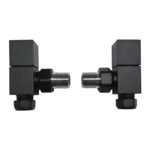 Image of Matt Black Square Angled Radiator Valves - For Pipework Which Comes From The Wall
