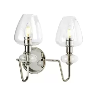 Image of Twin Wall Light Highly Polished Nickel Finish Clear Glass Shades LED E14 40W