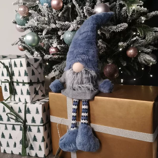 Image of 62cm Battery Operated Plush Blue Gonk Santa Christmas Decoration with LED Nose and Dangly Legs