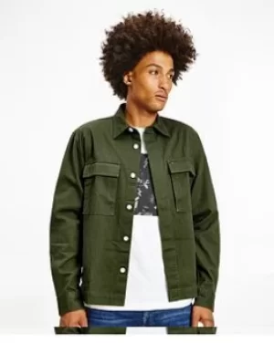 Image of Tommy Hilfiger Utility Twill Overshirt, Olivewood, Size L, Men