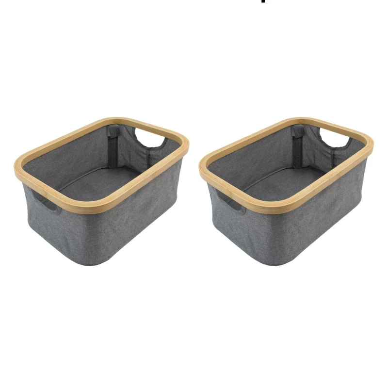 Image of JVL JVL Bambanio Foldable Bamboo Storage Basket - 26L Storage Jars Size: H:25 Grey 72561602000