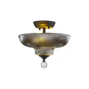 Image of Dresden 2 Light Semi Flush Ceiling Lamp E27 With Round 30cm Glass Shade Graphite, Smoked