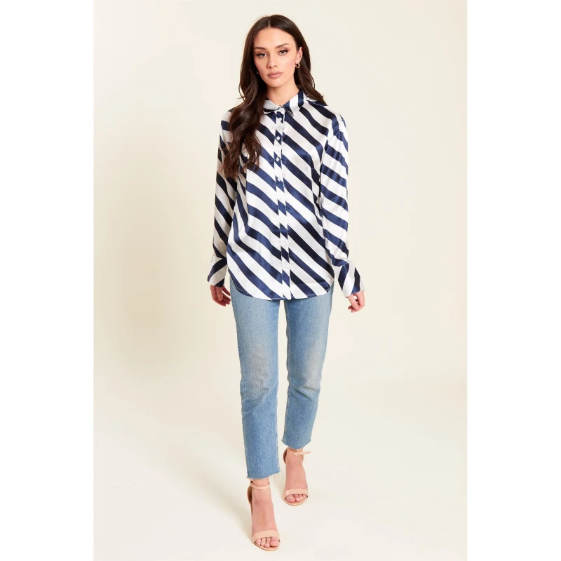 Image of Be You Satin Shirt Blouses - Long Sleeve 8 (XS) Blue 52760518310