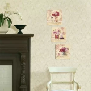 Image of 3BT039 Cream Pink White Fuchsia Decorative MDF Painting (3 Pieces)