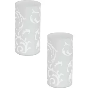 Image of 2 PACK Table Lamp Colour Shade White Printed Glass In Line Switch E14 1x60W