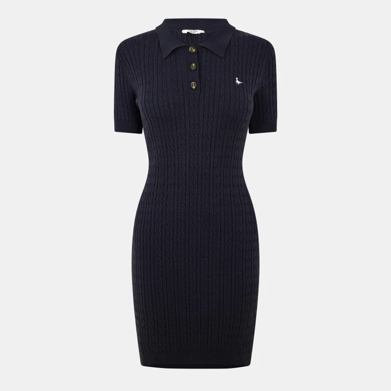 Image of Jack Wills Moray Polo Cable Knitted Mini Dress Women Navy 09 female 4 (3XS)