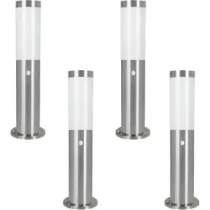 Image of 4 PACK IP44 Outdoor Bollard Light & PIR Sensor Stainless Steel 450mm Lamp Post