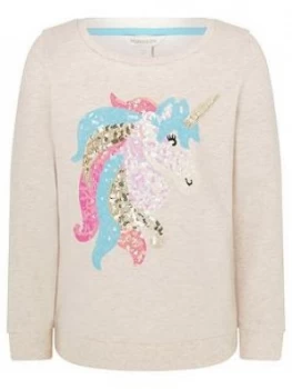Image of Monsoon Girls S.E.W. Sequin Unicorn Sweatshirt - Oatmeal