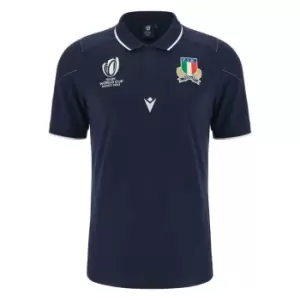 Image of Macron Italy Rugby Polo Shirt 2023 2024 Adults - Blue