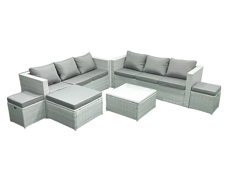 Image of Fimous Rattan Garden Outdoor Furniture Set 9 Seater Rattan Garden Sofa Set with 3 Footstools Light Grey Mixed Light Grey