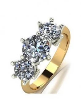 Image of Moissanite 9ct Gold 2.5 Carat Eq Moissanite Square Trilogy Ring, Gold, Size O, Women