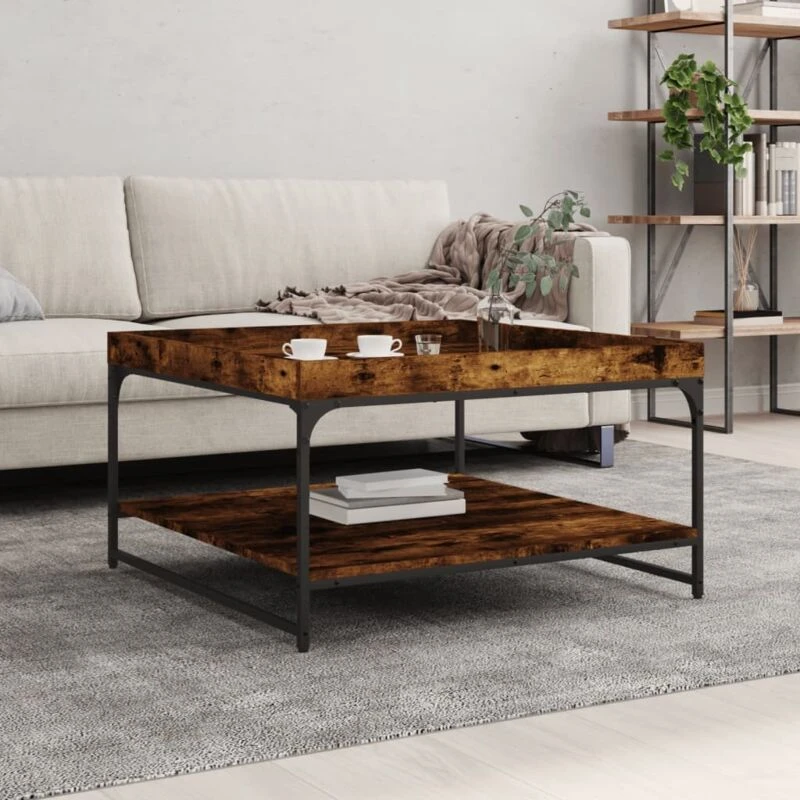Image of VIDAXL Coffee Table Smoked Oak 80x80x45cm Engineered Wood and Iron Vidaxl 8720845941147