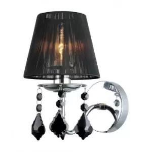 Image of Italux Cornelia - Wall Lamp Chrome, Black 1 Light with Black Fabric Shade, E14