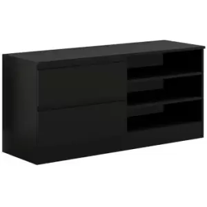 Image of Narvik Modern 2 Drawer Open Shelving TV Unit - Matt Black - Black
