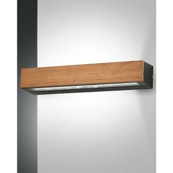 Image of Fabas Luce Lighting - Fabas Luce Hazel Integrated LED Wall Light Teak Wood Glass, IP65
