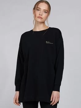 Image of Barbour International Picard Embroidered Script Logo Longline Sweater - Black, Size 8, Women