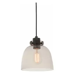 Image of Industrial Ceiling Pendant Light Fitting - Matt Black & Smoked Grey Glass