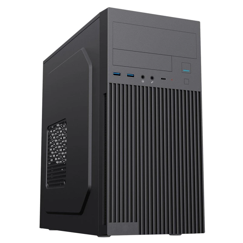 Image of CiT Mentor Micro-ATX Office PC Case With USB Type C and 80mm Rear Black Fan Included Black unisex One Size