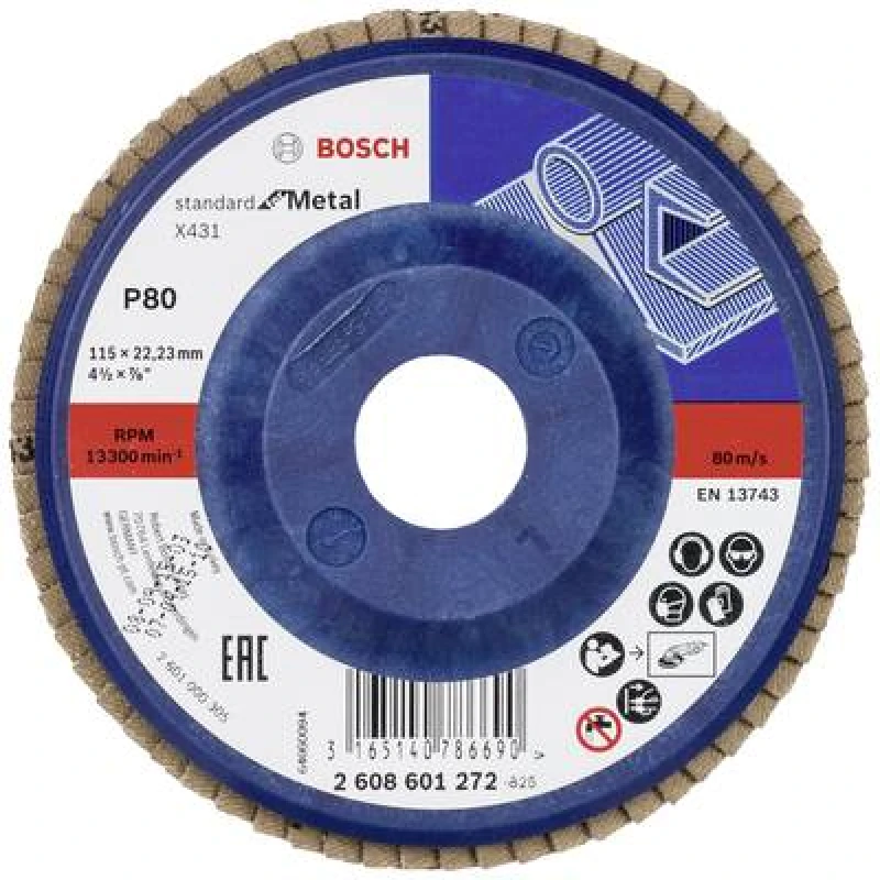 Image of Bosch Accessories Bosch Accessories 2608601272 X431 Flap disc Diameter 115mm Bore diameter 22.33mm Steel 2608601272