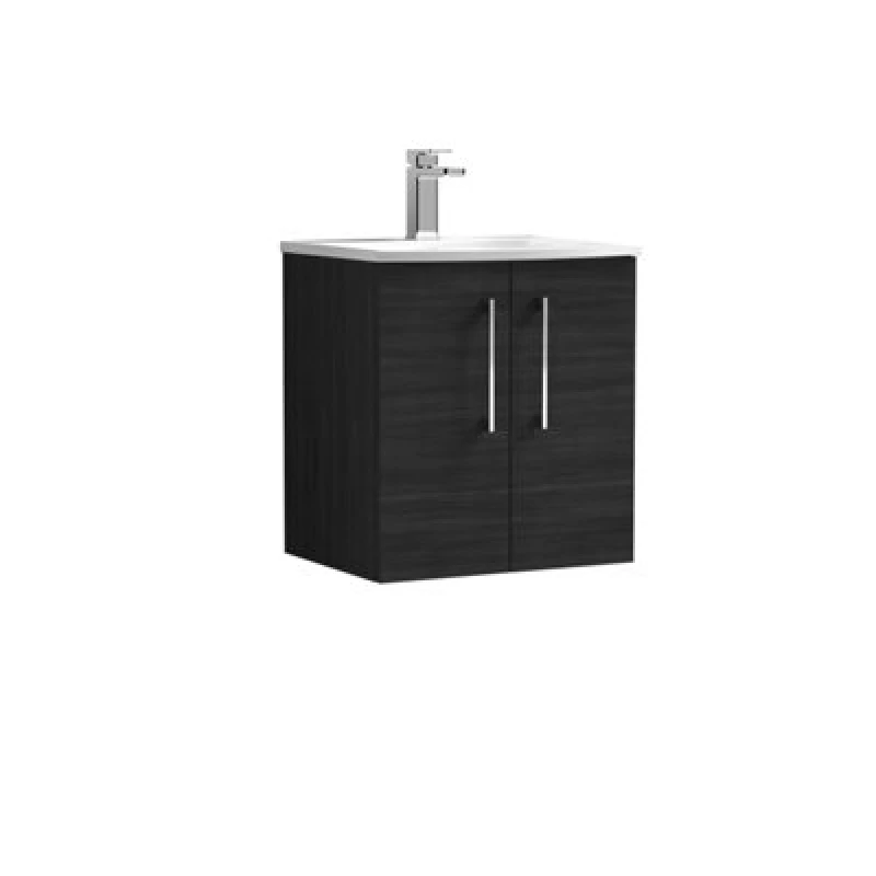 Image of Balterley Modern Bathroom 2 Soft Close Door Wall Hung Vanity Basin, Black, 500mm in Black Unisex