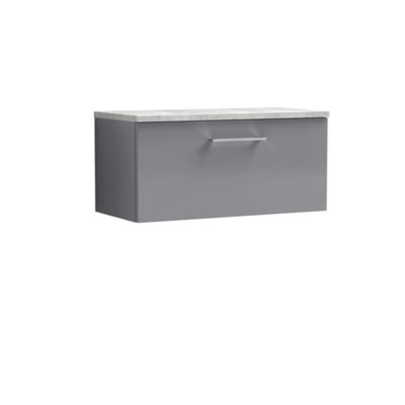 Image of NUIE Nuie Arno Wall Hung 1-Drawer Vanity Unit with Bellato Grey Worktop 800mm Wide - Satin Grey ARN2225LBG