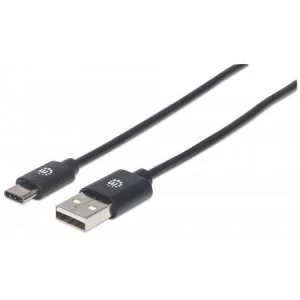 Image of Manhattan USB-C to USB-A Cable 3m Male to Male 480 Mbps (USB 2.0) Hi-Speed USB Black Lifetime Warranty Polybag
