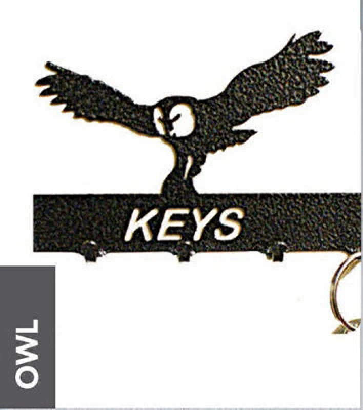 Image of Owl Key Holder - Rack - Solid Steel - W15 X H9cm - Black