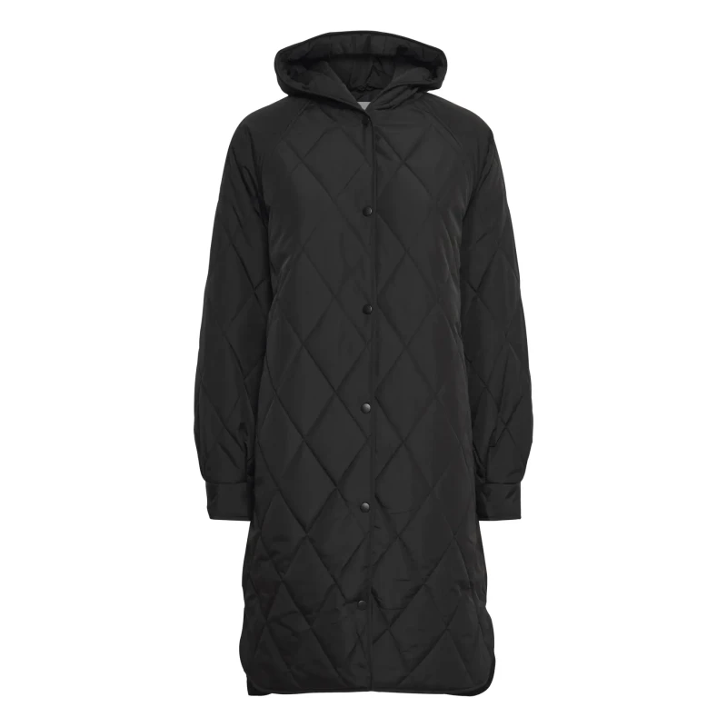 Image of Ichi Womens Ichi Ihhansa Ja Long Quilted Coat Noir Female L