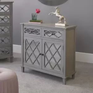 Image of Dove Grey Mirrored Pine Wood 2 Drawer 2 Door Unit