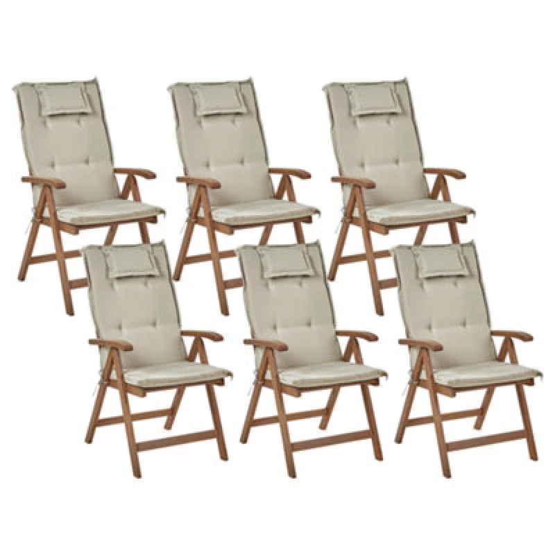 Image of Beliani Set Of 6 Garden Chairs With Cushions Amantea Acacia Wood Taupe