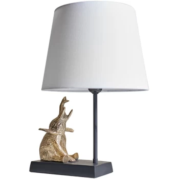 Image of Brass and Black Sitting Baby Elephant Table Lamp - White