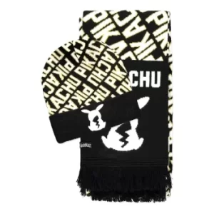 Image of POKEMON Pikachu Logo Beanie & Scarf Giftset, Black/Yellow (GS752437POK)
