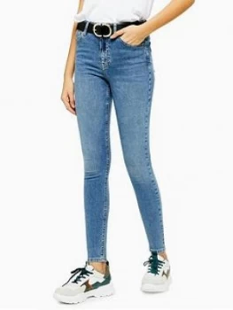 Image of Topshop Jamie Super High Waisted Mid Blue Skinny Jeans, Mid Denim, Size 30, Inside Leg 34, Women