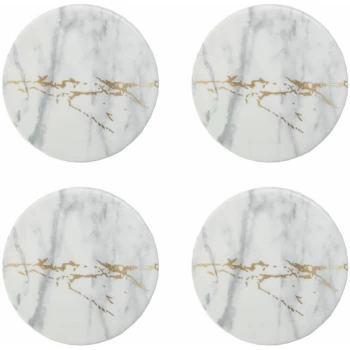 Image of Premier Housewares - Placemats and Coaster Marble Effect Table Mats And Coasters Set Of 4 Practical White and Grey Coasters Stylish Coasters 11 x 1 x