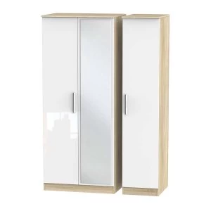 Image of Robert Dyas Goodland Ready Assembled 3-Door Mirrored Wardrobe with Drawers