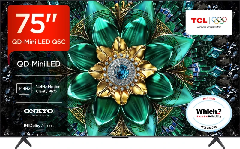 Image of TCL 75Q6C-UK 75-Inch 4K QD-Mini LED Smart TV HDR10+ Dolby Vision IQ 144Hz Google TV 75Q6C-UK Metallic