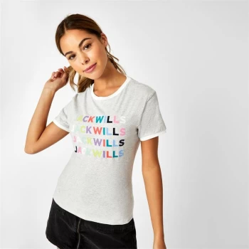Image of Jack Wills Kitcher Flock Graphic Ringer T-Shirt - Oatmeal