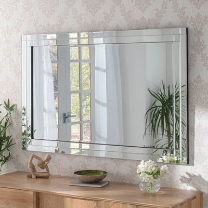 Image of Yearn Mirrors Yearn Mirrors Double Bevelled Wall Mirror 120x80cm in Black One Size Unisex 0756406343271
