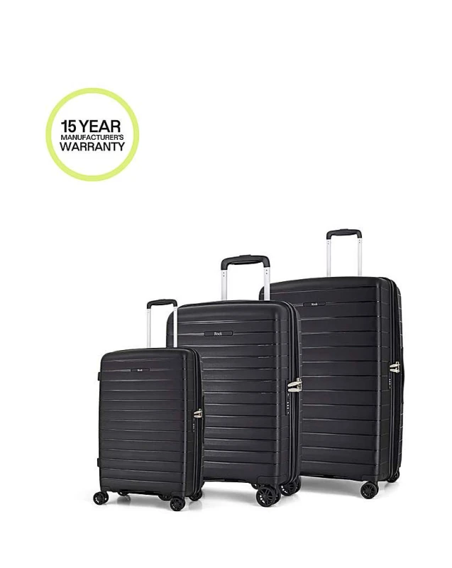Image of Rock Rock Palma 3pc Suitcase Set Black - Rock - Size: 3 Piece Set Black 3 Piece Set SH50601