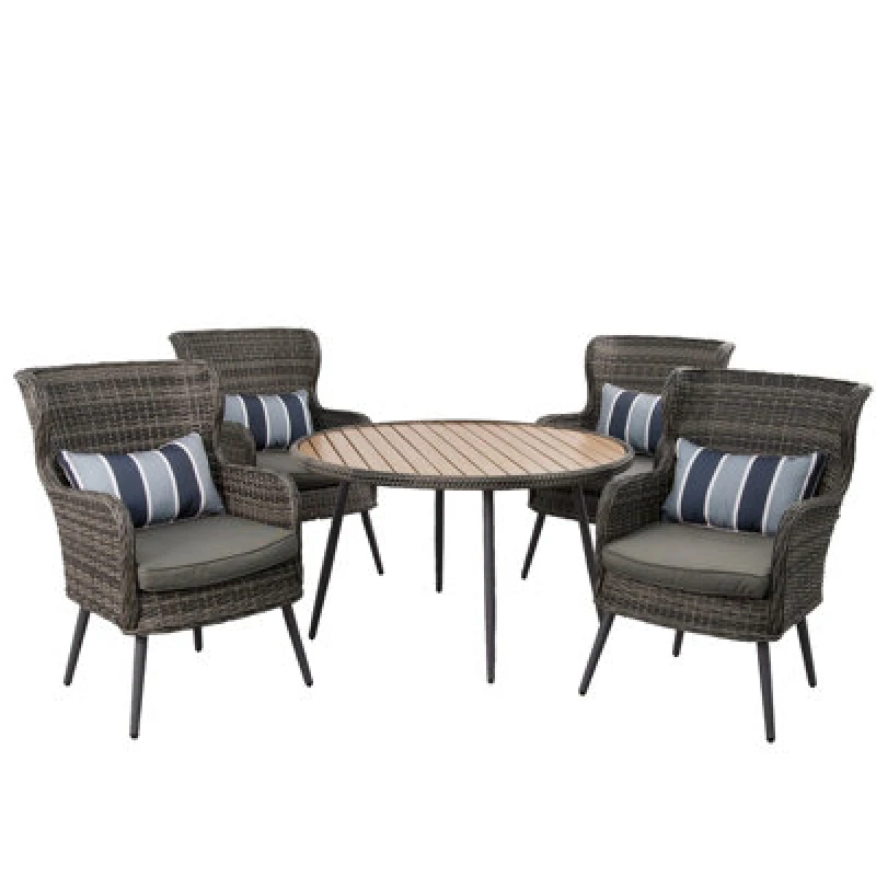 Image of FURNITURE ONE Furniture One - 5 pcs Luxury Rattan Dining Set & Table & Chairs Set - Natural Table A257-UK-L