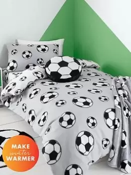 Image of Catherine Lansfield Football Soft Cosy Fleece Grey Duvet Cover Set, Grey, Size Single